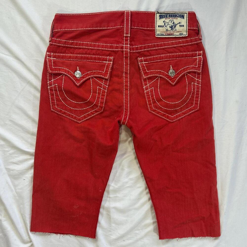 True Religion Straight (Ricky) Red Cutoff Jeans Shorts (Made in USA, Size 31)